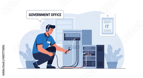 It Technician Maintaining Servers In Government Office Data Center