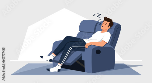 Man Drowsing Peacefully In A Recliner Taking A Relaxing Break From Daily Life