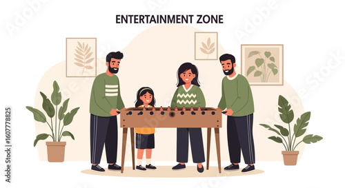 Happy Family Playing Table Football Game Together Indoor Recreation