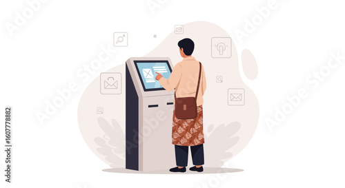 Man Interacting With Digital Kiosk For Informational And Transactional Purposes