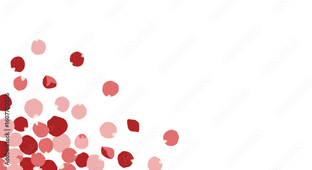 Minimalist abstract background with scattered red and pink confetti-like dots. Vector corner element for design.