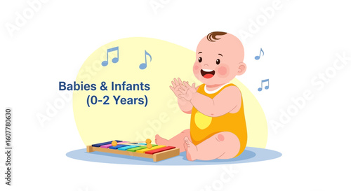 Joyful Infant Plays Melodious Xylophone Introducing The World of Music