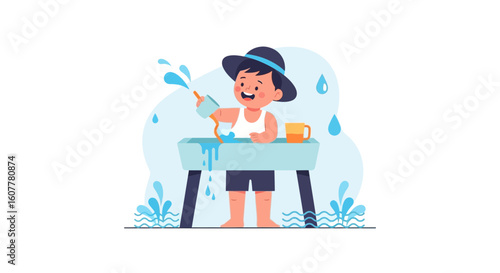 Joyful Kid Splashing Water During Bath Time Summer Adventure