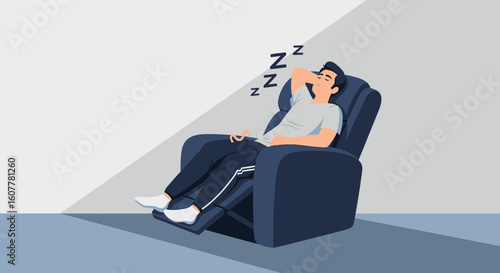 Man Relaxing In Recliner After Work Taking A Cozy Nap During Afternoon