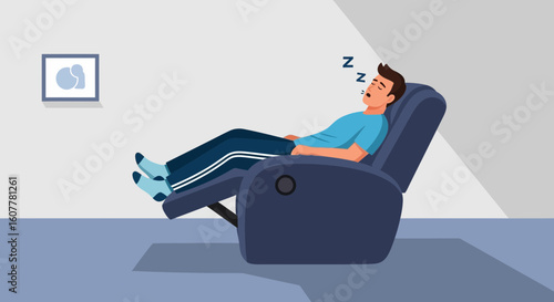 Man Relaxing In Recliner Chair Taking A Nap At Home