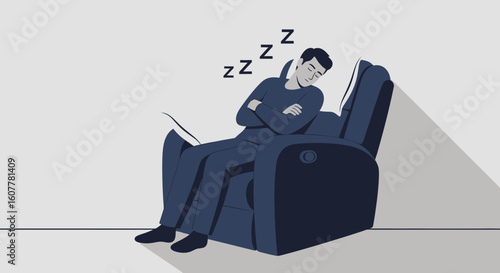 Man Sleeping In An Armchair At Home Resting In A Relaxing Position