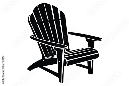 Black silhouette of an Adirondack chair with smooth lines and curved back support