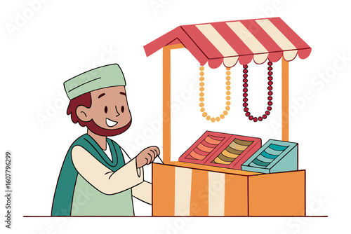 Young muslim woman in hijab praying devoutly with offering bowl and bottle