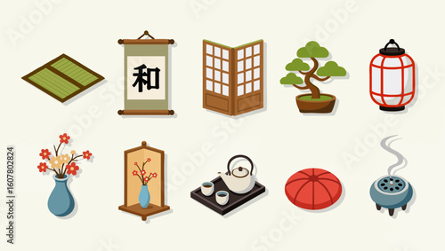Traditional Japanese Home Decor Icons – Vector Friendly Minimal Series vector