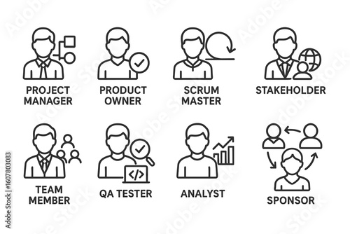 Minimalistic Icons of Project and Software Development Team Roles