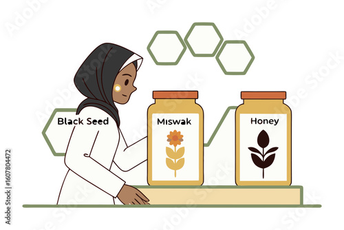 Smiling person in hijab and glasses selects a book from a wooden bookshelf filled with colorful volumes