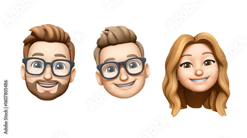 Three diverse memojis showcasing different hairstyles and expressions suitable for various digital conversations