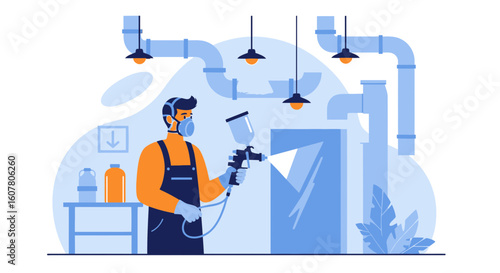 Professional Painting Service Depicted By Cartoon Painter With Spray Gun