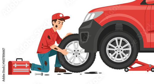 Mechanic Changing Tire Vehicle Maintenance Repair Service Car Automotive Work