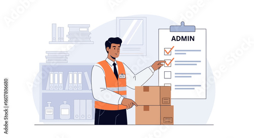 Manager Overseeing Inventory Check In Warehouse For Administrative Purposes