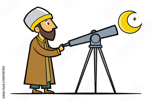 Man in traditional attire places a blue geometric shape onto a mosque like structure