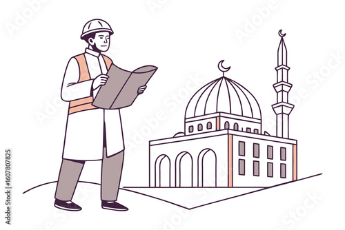 Craftsman meticulously works on a decorative dome with crescent moon and stars overhead