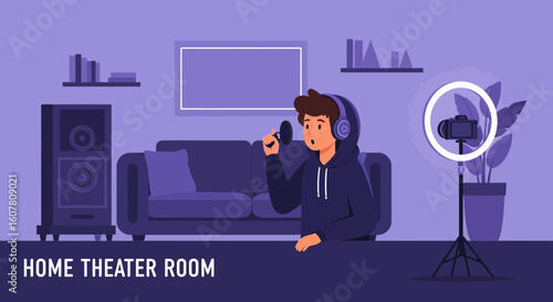 Online Streamer Broadcasting Live From Modern Room With Audio Equipment