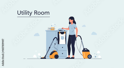 Organizing A Utility Room With Vacuum Cleaners And Clothes In Wardrobe