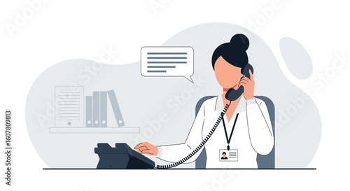 Professional Woman Engaging In Phone Call At Her Office Desk Conversation