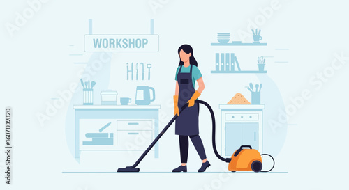 Professional Workshop Cleaning With Vacuum Cleaner For A Tidy Workspace