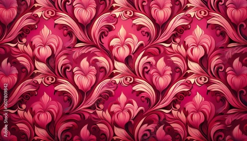 vibrant pink floral damask pattern seamless texture for design projects