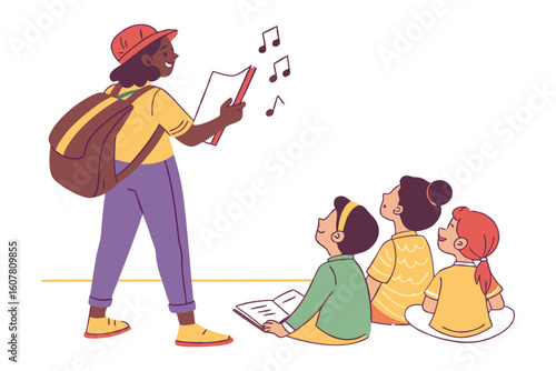 Friendly cartoon doctor holding up two colorful cards featuring animal faces for a child s examination
