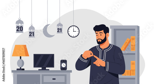 Ramadan Countdown Illustrated As Muslim Man Awaits Fasting Start Time