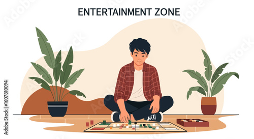 Relaxed Young Man Enjoying A Board Game At Home Leisure Time Activity