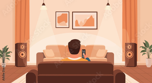 Relaxing Evening Watching Television in a Cozy Living Room Illustration