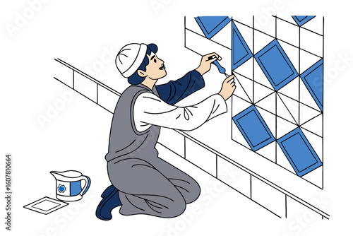 Arabian falconer with bird of prey in desert landscape