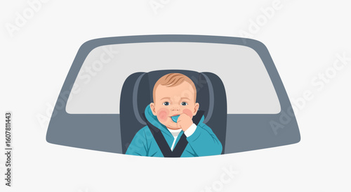 Safe Travels Baby In Car Seat Buckled Up Enjoying A Soother