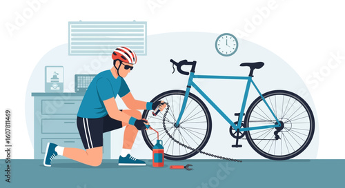 Person Repairing Bicycle At Home Before A Ride For Exercise Time