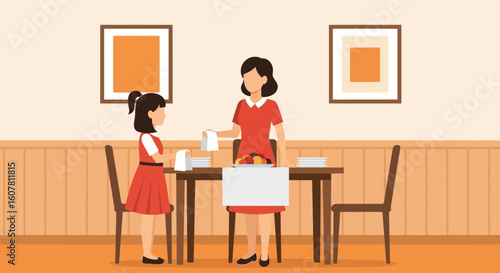 Preparation For Special Dinner Together Family Moment In Dining Room