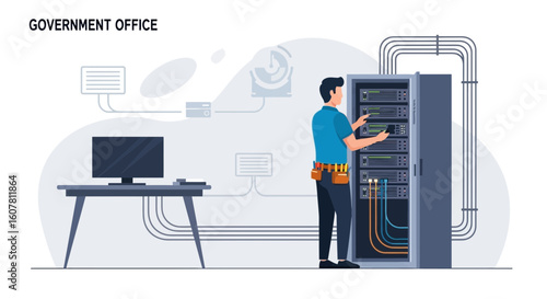 Server Room Engineer Maintaining System For Government Office