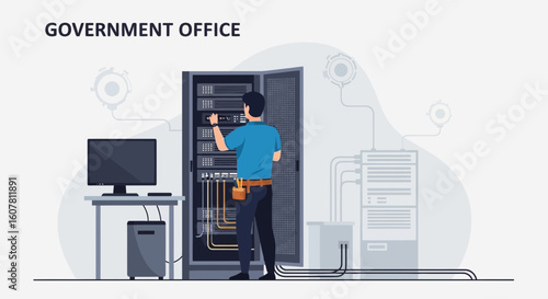 Server Room Maintenance Performing Network Repair In Datacenter Environment