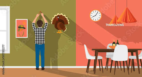 Preparing For Thanksgiving Day Decorative Art Illustration Preparation At Home