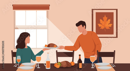 Preparing The Festive Thanksgiving Dinner Together For Special Time