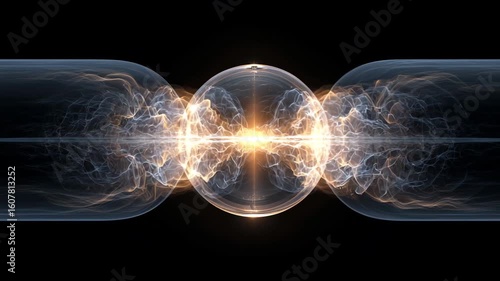 quantum tunneling a glowing particle passing through a semi-transparent barrier