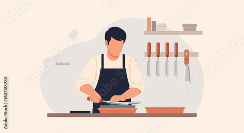 Professional Craftsman Sharpening Steel Blade On Whetstone For Optimum Performance