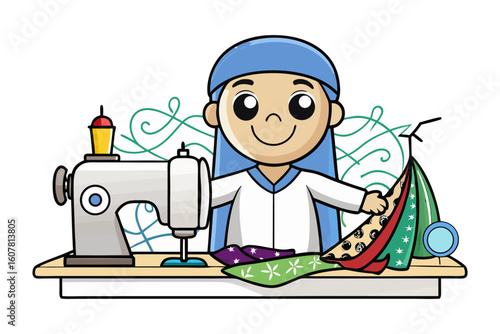 Young muslim woman preparing natural skincare ingredients with flowers and jars