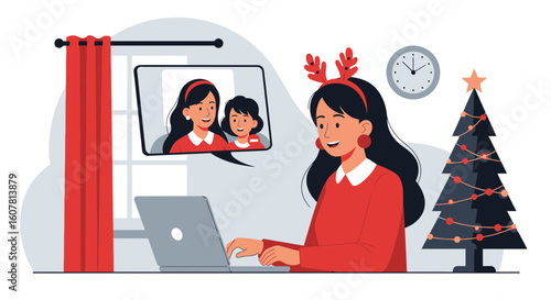 Woman Having Festive Online Meeting With Family During Christmas Season