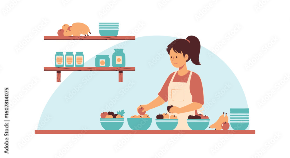 Fototapeta premium Woman In The Kitchen Sorting Fresh Organic Fruit For Healthy Meals
