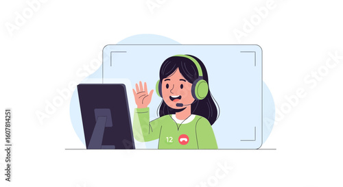 Woman In Video Call Conference Meeting Working From Home Illustration
