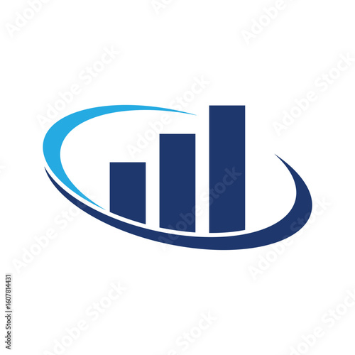Blue Growth Bar Chart Logo, Business Analytics and Financial Success Icon