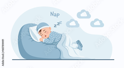 Sweet Dreams Young Child Resting Peacefully On A Soft Pillow And Clouds