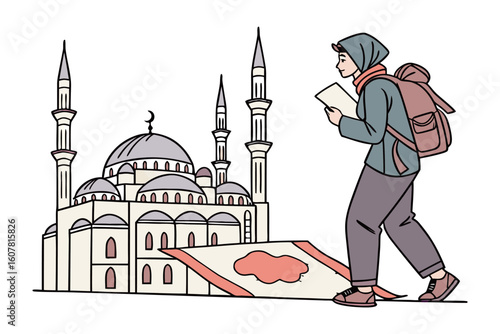 Delivery person hands a box of goods to a person wearing a hijab at a doorway