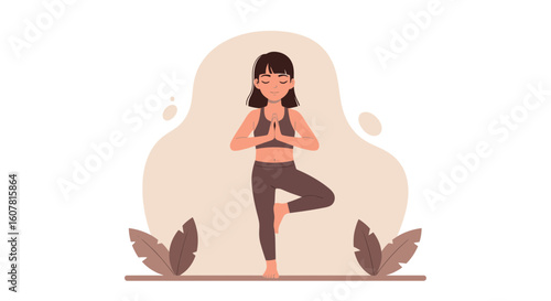 Woman Practicing Tree Pose For Mental Well Being And Physical Fitness