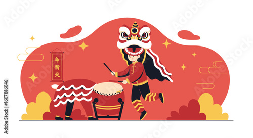 Vibrant Lion Dance Performance For Lunar New Year Celebration Event