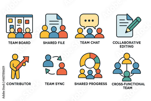 Colorful Icons Representing Team Collaboration and Work Synergy Concepts